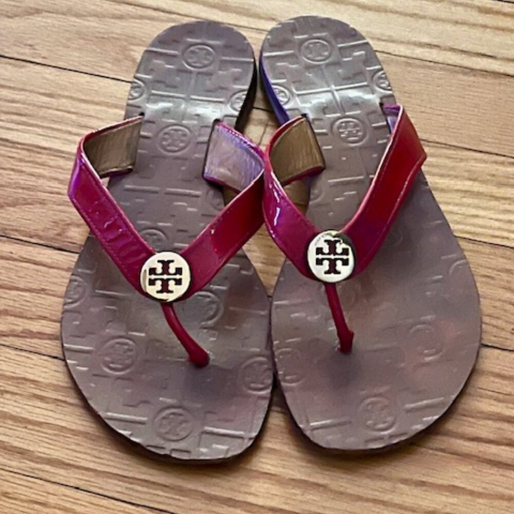 TORY BURCH red patent THORA sandals, size 9